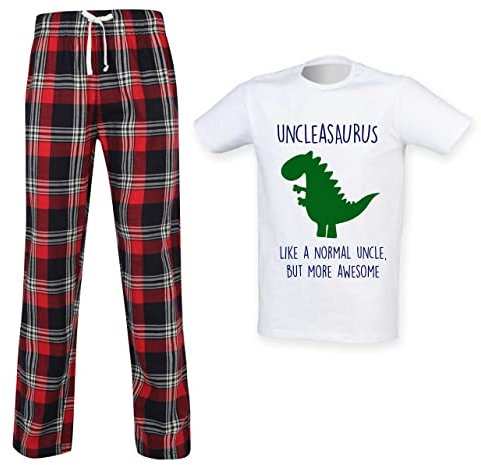 60 Second Makeover Limited Mens Uncle Dinosaur Tartan Trouser Pyjama Set Family Matching Twinning Family Size - M Red