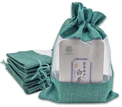 TheDisplayGuys 12er Pack Große Leinen Sackleinen & Sheer Organza Geschenktüte mit Kordelzug (Blaugrün, 21,6 x 16,5 cm), für Weihnachtsgeschenke, Partyartikel, Kosmetikmuster Mesh Pouch
