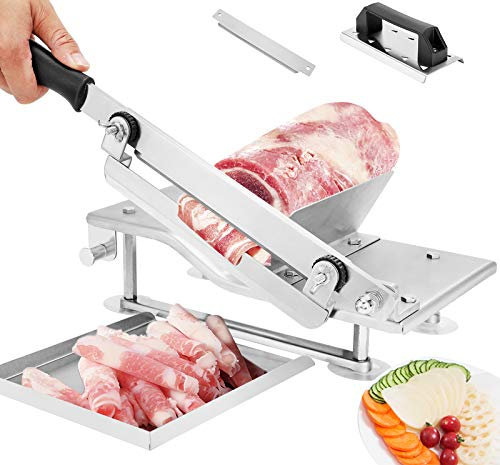 Moongiantgo Manual Frozen Meat Slicer Hand Meat Cutter Stainless Steel Biltong Slicer Vegetable Food Slicer with Spare Blade for Hot Pot Shabu Sukiyaki Korean BBQ Pork Beef Jerky Mutton Roll