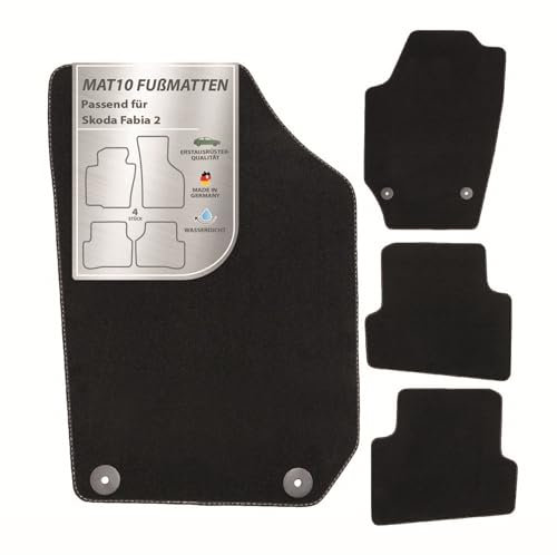 MAT10 – Auto-Fußmatten passend für Skoda Fabia 2 (BJ 12/2007 - 10/2014, Typ 5J) aus Velours | 4-teiliges Automatten Set | langlebige Erstausrüsterqualität, Made in Germany