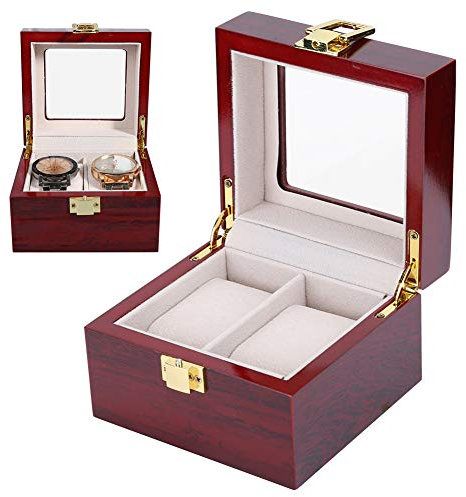ZJchao Uhrenbox für 2 Uhren, Uhrenkasten Holzmaterial Uhrenvitrine mit herausnehmbaren Uhrenkissen & Glasdeckel Uhrenschatulle Uhrenkoffer Uhren Aufbewahrung Elegante