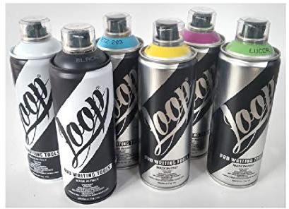LOOP Set di bombolette spray Graffiti di base con nero e bianco, 6 x 400 ml + 6 Tappini di ricambio