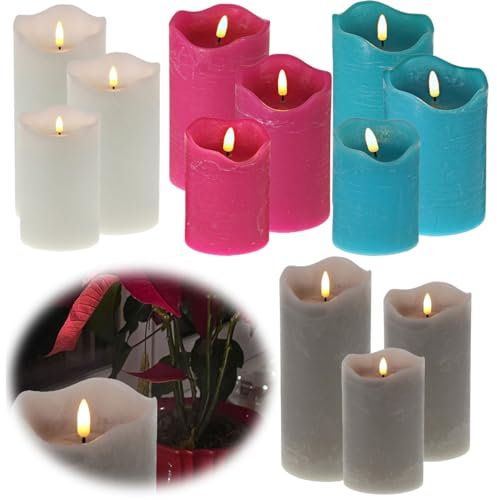 LS-LebenStil 3D LED Stumpenkerze Grau 15cm Echtwachs flackernde Kerzen Timer bewegliche Flamme