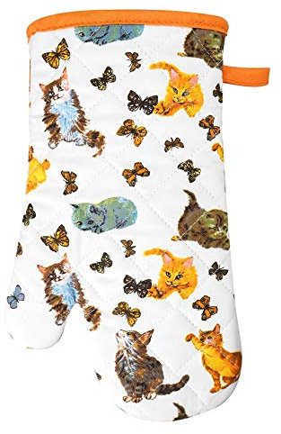Single Oven Gloves Gauntlet Cooking Pot Holder Heat Resistant Mitt Mittens Kitchen BBQ Cooking (Cats Playing in Kitchen)