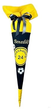 Glückspilz I Schultüte mit Namen personalisiert I Fußball Dortmund I Zuckertüte aus Stoff I mit Rohling und Kissen I Schwarz Gelb