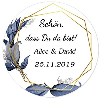 48x personalisiert 40mm Golden Hochzeitssticker - Schön, dass du da bist! Aufkleber für Goldene Hochzeit,Taufe,Geburtstag Feier,Gastgeschenk,Tischdeko,Flaschen,Tüten,Briefen,Einladungen -Rd 259 dass05