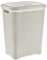 Rattan Design Plastic Laundry Hamper Storage Basket 55L With Lid (Cream)