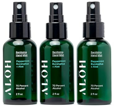 ALŌH Travel Size Hand Sanitizer Spray 3-Pack, Peppermint Eucalyptus + Aloe