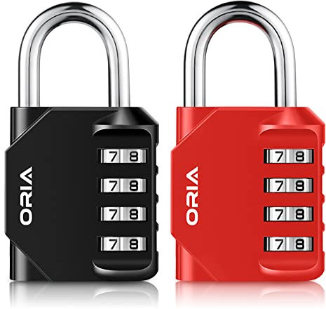 ORIA 2 Stück Kombinations Zahlenschloss, 4-Stellige Anti-Rost Wetterfeste Vorhängeschloss, Ideal Sicherheit Kombinationsschloss für Schule Gym Locker, Schränke, Werkzeugkiste - Schwarz & Rot