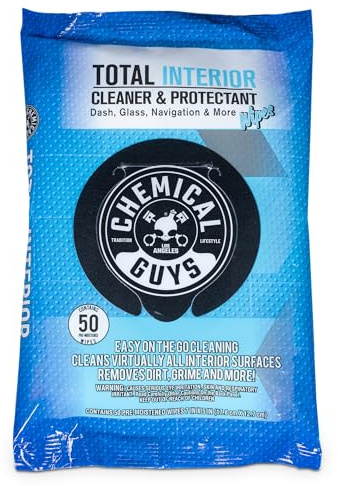 Chemical Guys Total Interior Cleaner & Protectant Wipes – 50 Pack Multi Surface Car Interior Cleaning Wipes for Dashboards, Doors and Seats – Safe for Trucks, SUVs, RVs and Home Use
