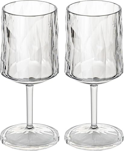 koziol Superglas Club No. 21, Lot de 2, 250 ml, Verre à vin avec pied en plastique cristal clair, luxueux, incassable, réutilisable, fête, camping, set de 2