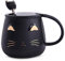 Juego de tazas de café para gatos con tapa y cuchara de gatito, juego de tazas de leche para amantes de los gatos, niñas y mujeres, regalo de cumpleaños de 400 ml (negro)