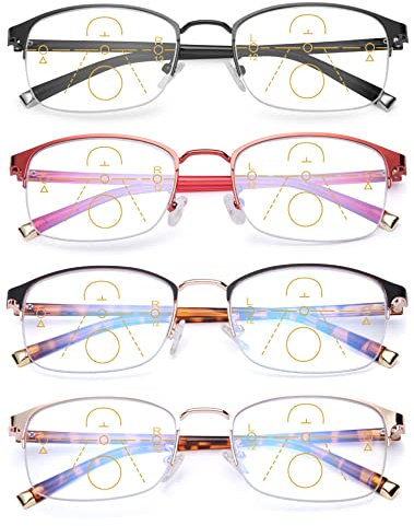 VEVESMUNDO Multifokale Blaulichtfilter Lesebrille Damen Herren Metall Progressive Gleitsichtlesebrille mit Sehstärke +1.0,+1.5,+2.0,+2.5,+3.0,+3.5 (1 Stück Gold Lesebrille, +2.5)