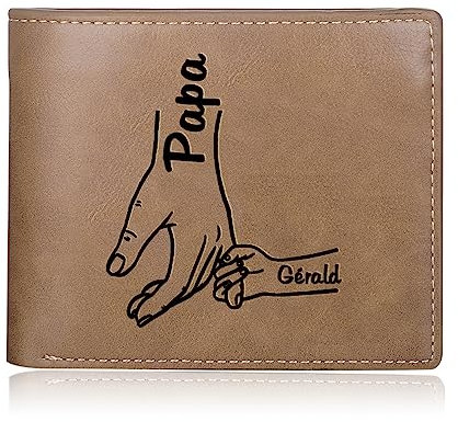 ALBERTBAND Portefeuille Personnalisé Papa Cuir Photo Portefeuille avec Nom Cadeau pour Papa Fête des pères Noël Homme Porte-Cartes de Crédit