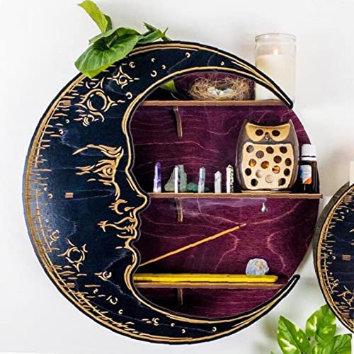 Kirdume Mond Aus Holz Für Kristalle | Mond Holz | Schwebende Regale Aus Holz | Schwebende Regale | Holzregal Mondregal | Gotische Wohnzimmer Schlafzimmer Dekoration