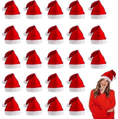 CINGHIA 24 Pièces Nikolausmütze Erwachsene,Weihnachtsmütze Erwachsene,Weihnachtsmann Mütze,Weihnachtsmützen Erwachsene für Festliche Weihnachtsfeierr
