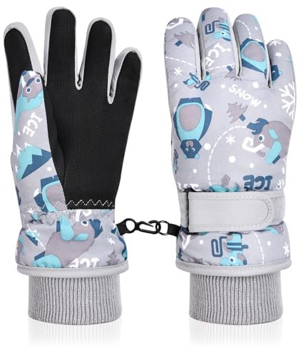 Flintronic Kinder Skihandschuhe, Winter Skihandschuhe für 4-6 Jahre Mädchen und Jungen, Wasserdichte und Winddichte Fleece Handschuhe mit verstellbaren Bündchen, für Snowboard Klttern Skifahren