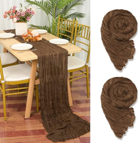 2 Stück Seihtuch Tischläufer Braun,90 x 300 cm Braun Rustikaler Gaze Stoff Boho Tischläufer Käsetuch Cheesecloth Tischläufer Hochzeit Tischdecke für Hochzeitsfeier Brautparty Tischdekoration