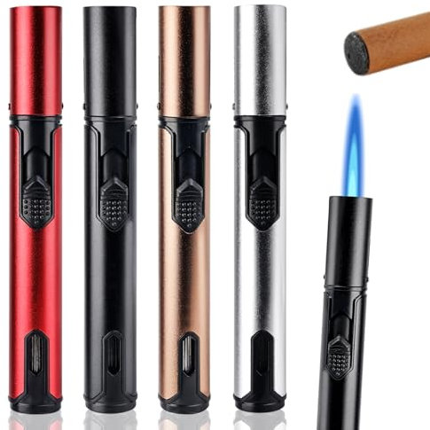 Mitening Stabfeuerzeug, 4 Stück Jetflamme Sturmfeuerzeug, 15,4cm Gas Nachfüllbar Winddicht Lang Feuerzeug, Feuerzeug Lang Stab für Kamin, Küche, Camping, Grill, Geschenke für Männer(Verkauft ohne Gas)