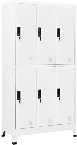 BAZZI Spind Schrank 6 Fächer Metallschrank abschließbar Schließfachschrank Wertfachschrank Aktenschrank Metallspind Putzmittelschrank Stahlschrank-Weiß-mit 6 Schließfächern