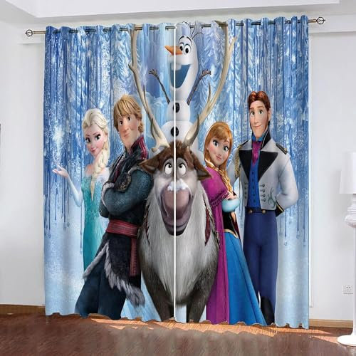 Fgolphd Anime Verdunkelungsvorhang-Set, Cartoons Anna ELSA Vorhänge Ösen 2er Set, Für Kinderzimme Wohnzimmer Schlafzimmer Dekoration (100×140(BxH),5)