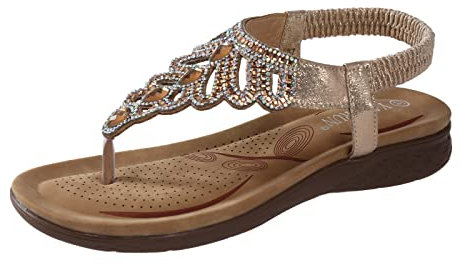 Sandali da donna con zeppe slingback con strass e cinturino alla caviglia elastico casual scarpe da spiaggia decorazioni con strass sandali infradito da donna taglia 9 elegante, Oro rosa, 39 EU