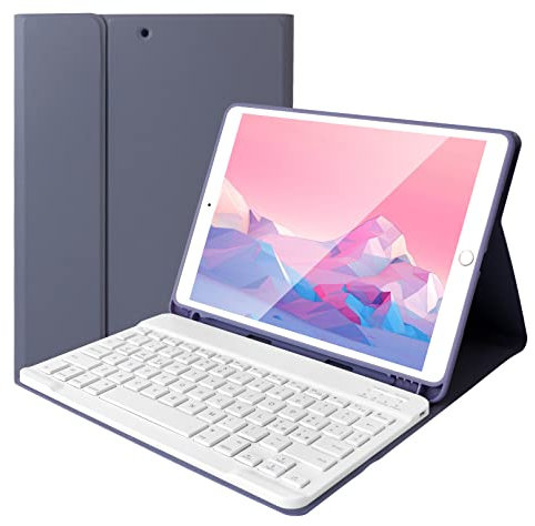 LAMA 10,2 e 10,5 Pollici Custodia per Tastiera iPad, Tastiera Wireless per iPad da 10,2 e 10,5 Pollici(9a 2021/8a 2020/7a generazione 2019, iPad Air 3 2019,iPad Pro 2017) con Portamatite,‎ Viola
