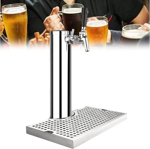 Tap Beer Tower, Stainless Steel Single Tap Kegerator Tower Kit, with 12 X 7 Drip Tray and 3 Diameter Column, for Home Bar Pub Use with Your Family and Friends