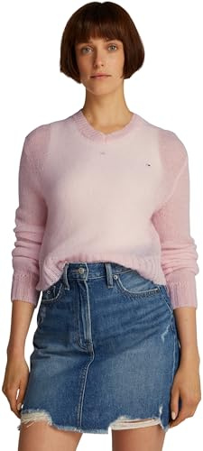 Tommy Jeans Donna Pullover Open Knit con Scollo a V, Rosa (Precious Pink), XL