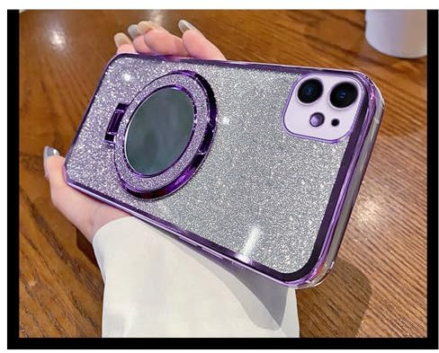 LEMAXELERS 3 in 1 Case for Apple iPhone 15 Pro,1 Clear Cover + 1 Mirror Stand + Glitter Shinny Card Silicone Clear Slim Luxury Protective Shockproof Anti-Scratch Cover for iPhone 15 Pro Purple DSM.