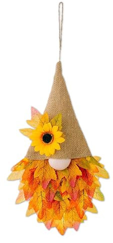 iwiio Couronnes d'automne pour porte d'entrée, couronne de porte d'automne, nain de porte, couronne de décorations d'automne en feuille d'érable, couronne d'automne pour décorations d'Halloween,