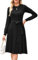 Arach&Cloz Strickkleid Damen Herbst Schwarz Midi Plissee Langarm Winterkleider Rundhals Casual Herbstkleid