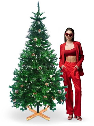 Prancer - Albero di Natale con neve e pigne ø110 x 210H cm, 1200 rami e 70 pigne