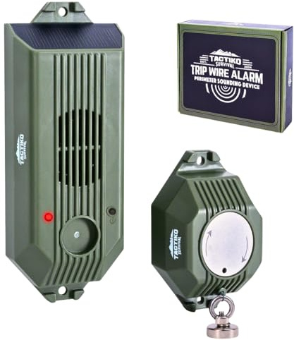 1-Pack Tactiko Rechargeable Safety Perimeter Trip Alarm | 129 dB |USB/Solar | Wire Trip Perimeter Alarm 2.0 - 80ft Kevlar Tripwire | Weatherproof | Bear Deterrent for Camping, Property, Home Security