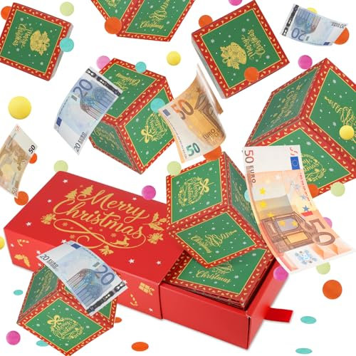 Giftota Geldgeschenke Weihnachten, Upgrade DIY Überraschungsbox, Pop Up Weihnachten Explosionsbox mit Konfetti, Weihnachten Geschenkbox für Eltern, Liebhaber und Freunde - Rot