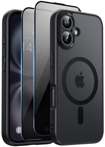 Aekyiwot Hülle für iPhone 16 Magnetische Handyhülle Kompatibel mit iPhone 16 MagSafe, mit 2 Schutzfolie Sichtschutz Privacy Schutz, Hülle mit Kameraschutz Stoßfest Kratzfest Schutzhülle, Schwarz