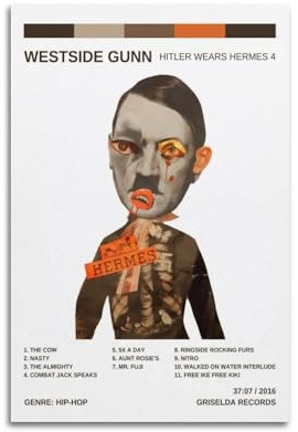 LIRAHRNNKA Westside Gunn Album Hitler Wears Hermes 4 Poster, dekoratives Leinwandposter, Wandkunst, Dekor, Wohnzimmer, moderne Schlafzimmer-Dekoration, Poster, 20 x 30 cm, ungerahmter Stil