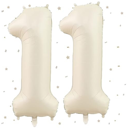 UDRKFOPK Beige Luftballon 11,Zahlen Luftballon Beige,40 Zoll Creme Weiß Folienballon 11,101cm Beige Zahlenballon 11 Helium Ballon Luftballon 11 Geburtstag für Geburtstagsdeko Kinder Mädchen Junge