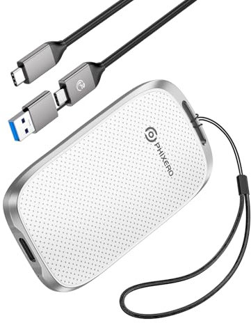 PHIXERO P5 Portable SSD 1TB Up to 560MB/s, USB 3.2 Gen 2 External Solid State Drive,USB C to C&A for Smartphone,Tablet,PC,Labtop (White)