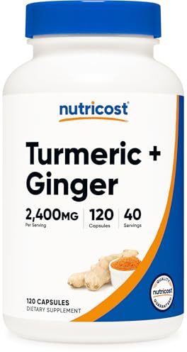 Nutricost Turmeric + Ginger Capsules with Bioperine, 2400mg Per Serving, 120 Capsules - GMO-Free, Gluten-Free, 40 Servings