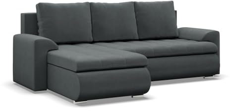 Mebligo - Ecksofa mit Schlaffunktion und 2 Bettkasten Dunkelgrau 230x89x159 (BxHxT) FORESTA - Links Eckcouch, Sofas & Couches, Couch L Form, Cauchsofa, Sofa Wohnzimmer
