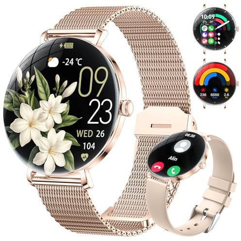 LIGE 2025 Smartwatch Damen, 1,43 HD AMOLED Kreisbogen Display Roségold Armbanduhr für Frauen mit Schrittzähler, Telefonfunktion, IP68 Wasserdicht 120+ Sportmodi Sportuhr für Andriod iOS, 2 Armbändern