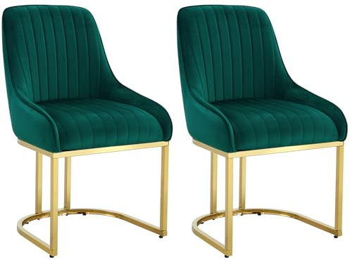 HYGRAD BUILT TO SURVIVE Set Of 2 Velvet Dining Chair Luxury Padded Dining Room Chairs Armless Gold Chairs For Kitchen Restaurant Office (Blue) (Green)