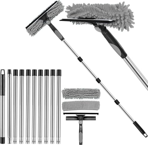 Window Cleaning Kit, Professional Window Cleaning Equipment, Telescopic Extendable Window Cleaner Equipment Glass Cleaning 4.5m Squeegee with Bendable Head and Aluminium Pole for High Windows