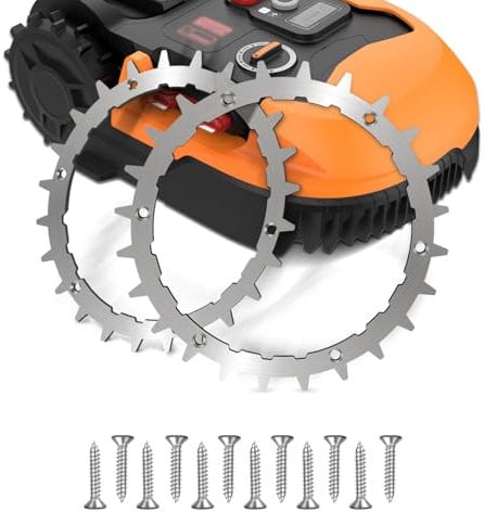 puntes in Acciaio-Inox per Worx Landroid S/M, 2 Puntali per tosaerba robotizzato + 12 Inox-viti per miglioramento de trazione per Tagliaerba, Dimensioni ruotes 205mm