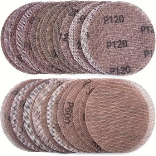 30Pcs 5inch & Loop Abrasive Dust Free Grid Sanding Paper 125mm Mesh Sanding Discs Anti-Blocking Grinding Sandpaper for Car,30pcs