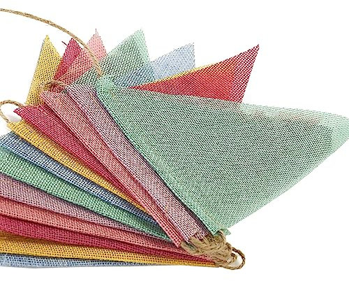 Bunte Leinen-Wimpelkette, Banner, Wandbehang, Party-Dekoration, 12 Flaggen für Geburtstage, Hochzeiten