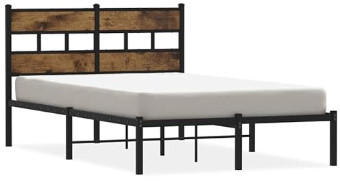 Eleganz Metallbett 120x190 cm Räuchereiche - Modernes Bettgestell ohne Matratze für Schlafzimmer, langlebig & stabil - Ideal für kleine Räume