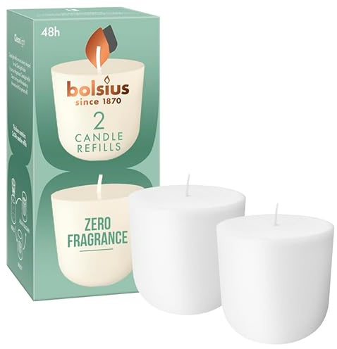 Bolsius - CleanLight Zero Refill - Nachfüllbare Kerze ohne Duft - Nur Nachfüllungen - 2 Stk. - Länge Brenndauer 24 Stunden - Enthält Natürliches Pflanzenwachs - Ohne Palmöl