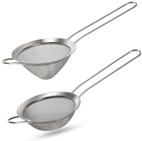 Luckyiren 2-Pack Stainless Steel Fine Mesh Strainer – 3.35 Inch Tea & Coffee Sieve with Handle for Food, Liquid, & Cocktail – Dishwasher Safe
